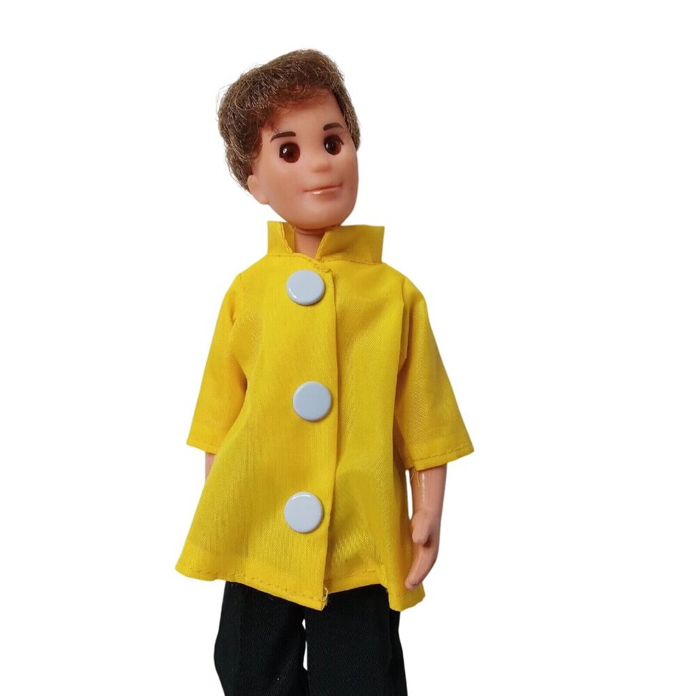 Vintage Sunshine Family Doll Man In Yellow Raincoat Brown Eyes Hair Toy 1973